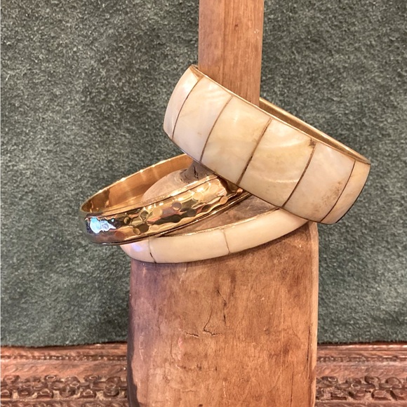 Accessories - New old stock Mother of Pearl inlay and Brass bangle bracelets